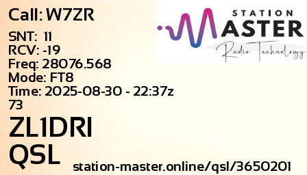 QSL Card for ZL1DRI QSO with W7ZR