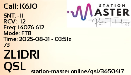 QSL Card for ZL1DRI QSO with K6JO