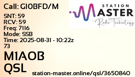 QSL Card for M1AOB QSO with GI0BFD/M
