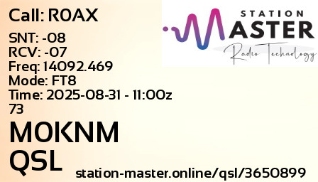 QSL Card for M0KNM QSO with R0AX