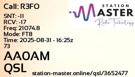 QSL Card for AA0AM QSO with R3FO