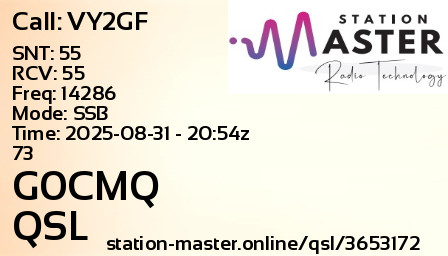 QSL Card for G0CMQ QSO with VY2GF