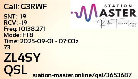 QSL Card for ZL4SY QSO with G3RWF