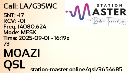 QSL Card for M0AZI QSO with LA/G3SWC
