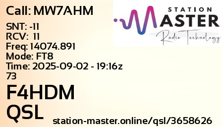 QSL Card for F4HDM QSO with MW7AHM