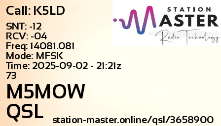QSL Card for M5MOW QSO with K5LD