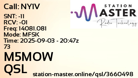 QSL Card for M5MOW QSO with NY1V