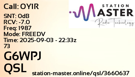 QSL Card for G6WPJ QSO with OY1R