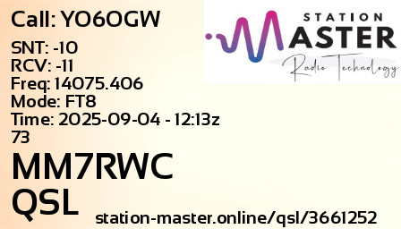 QSL Card for MM7RWC QSO with YO6OGW
