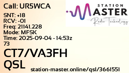 QSL Card for CT7/VA3FH QSO with UR5WCA
