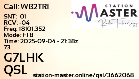 QSL Card for G7LHK QSO with WB2TRI