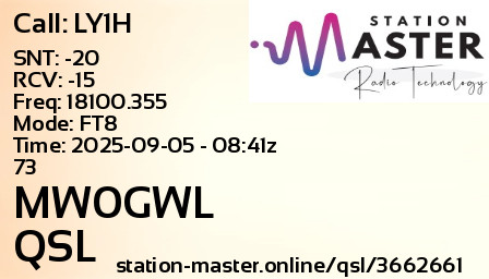 QSL Card for MW0GWL QSO with LY1H