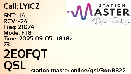 QSL Card for 2E0FQT QSO with LY1CZ