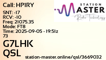 QSL Card for G7LHK QSO with HP1RY