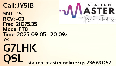 QSL Card for G7LHK QSO with JY5IB
