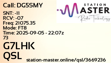 QSL Card for G7LHK QSO with DG5SMY