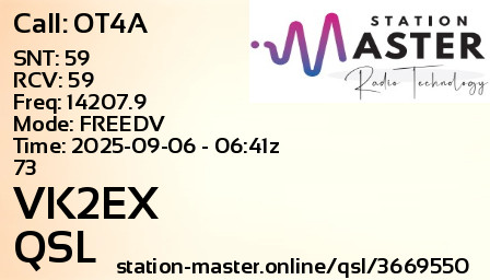 QSL Card for VK2EX QSO with OT4A