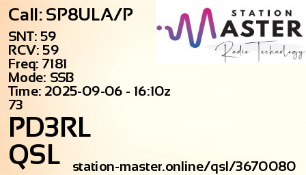 QSL Card for PD3RL QSO with SP8ULA/P