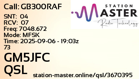 QSL Card for GM5JFC QSO with GB300RAF