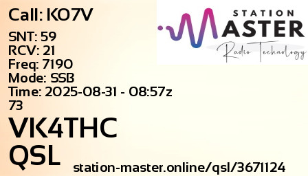 QSL Card for VK4THC QSO with KO7V