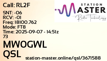 QSL Card for MW0GWL QSO with RL2F