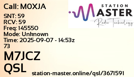 QSL Card for M7JCZ QSO with M0XJA