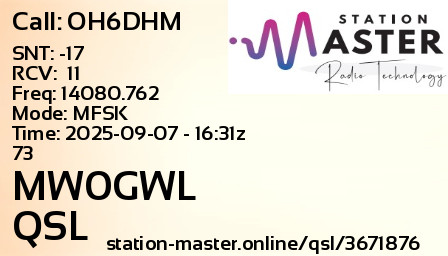 QSL Card for MW0GWL QSO with OH6DHM