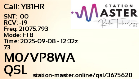 QSL Card for M0/VP8WA QSO with YB1HR