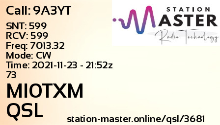 QSL Card for MI0TXM QSO with 9A3YT