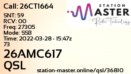 QSL Card for 26AMC617 QSO with 26CT1664