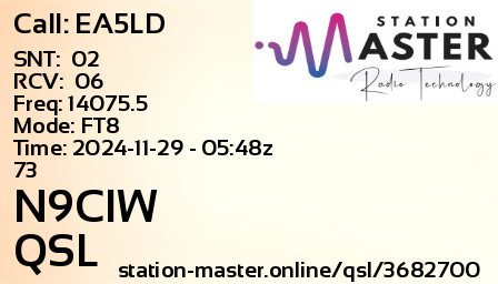 QSL Card for N9CIW QSO with EA5LD