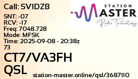 QSL Card for CT7/VA3FH QSO with SV1DZB