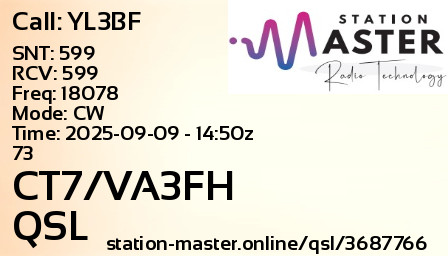 QSL Card for CT7/VA3FH QSO with YL3BF