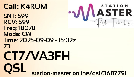 QSL Card for CT7/VA3FH QSO with K4RUM