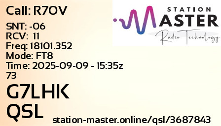 QSL Card for G7LHK QSO with R7OV