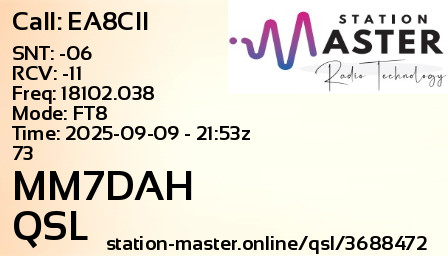 QSL Card for MM7DAH QSO with EA8CII