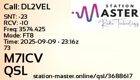 QSL Card for M7ICV QSO with DL2VEL