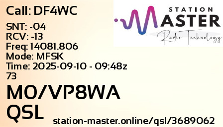 QSL Card for M0/VP8WA QSO with DF4WC