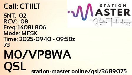 QSL Card for M0/VP8WA QSO with CT1ILT