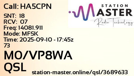 QSL Card for M0/VP8WA QSO with HA5CPN