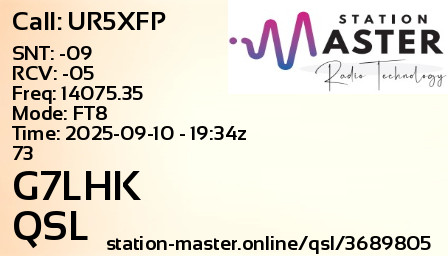 QSL Card for G7LHK QSO with UR5XFP