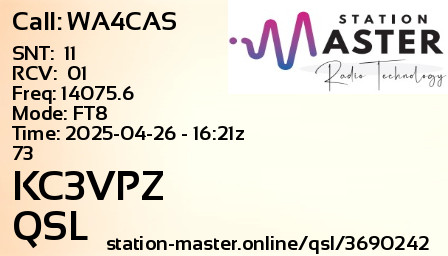 QSL Card for KC3VPZ QSO with WA4CAS