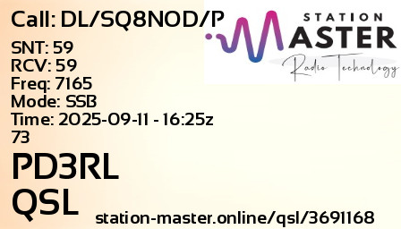 QSL Card for PD3RL QSO with DL/SQ8NOD/P