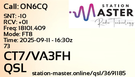 QSL Card for CT7/VA3FH QSO with ON6CQ