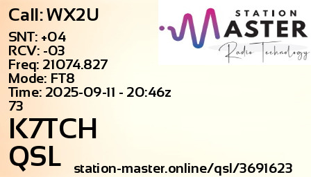 QSL Card for K7TCH QSO with WX2U