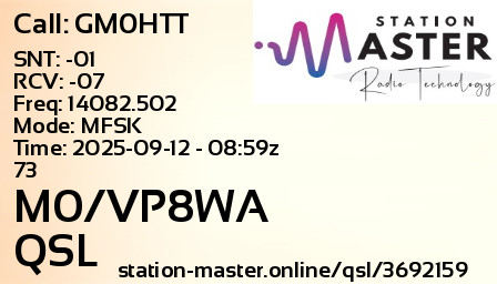 QSL Card for M0/VP8WA QSO with GM0HTT