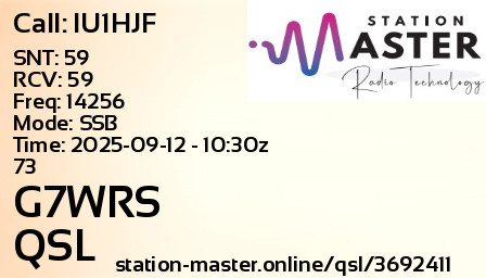 QSL Card for G7WRS QSO with IU1HJF