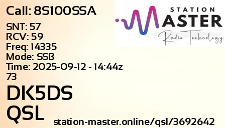 QSL Card for DK5DS QSO with 8S100SSA