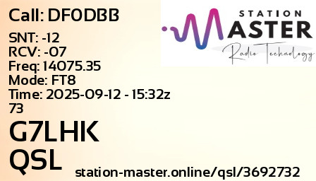 QSL Card for G7LHK QSO with DF0DBB