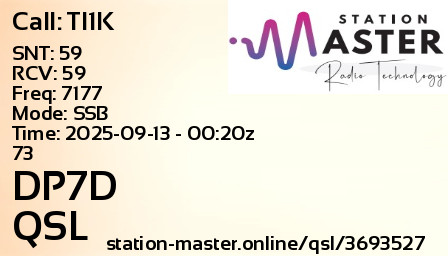 QSL Card for DP7D QSO with TI1K